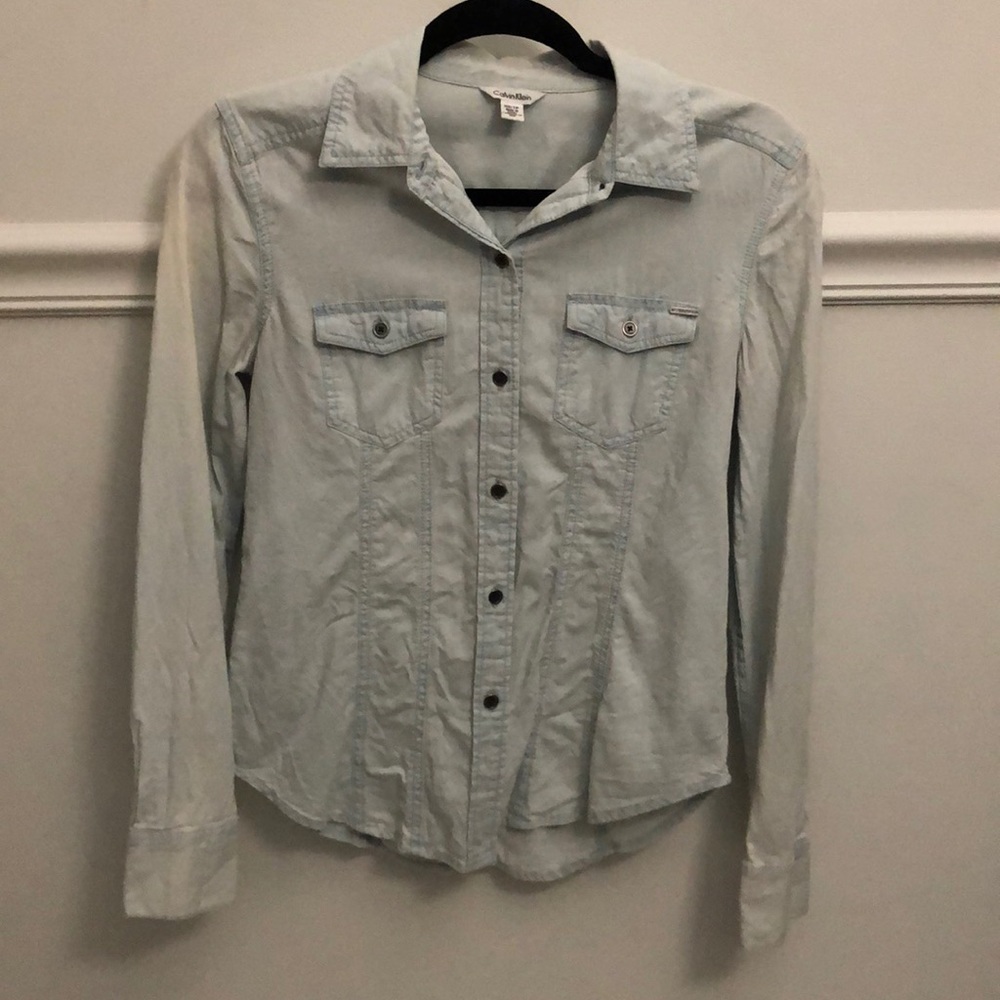 CK Weathered Cotton Denim-Style Button-Down